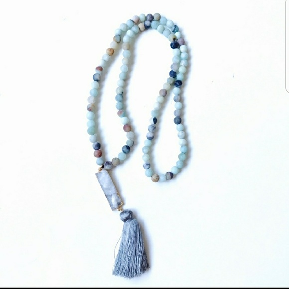 Amazonite Druzy Mala Tassel Necklace - Picture 4 of 5